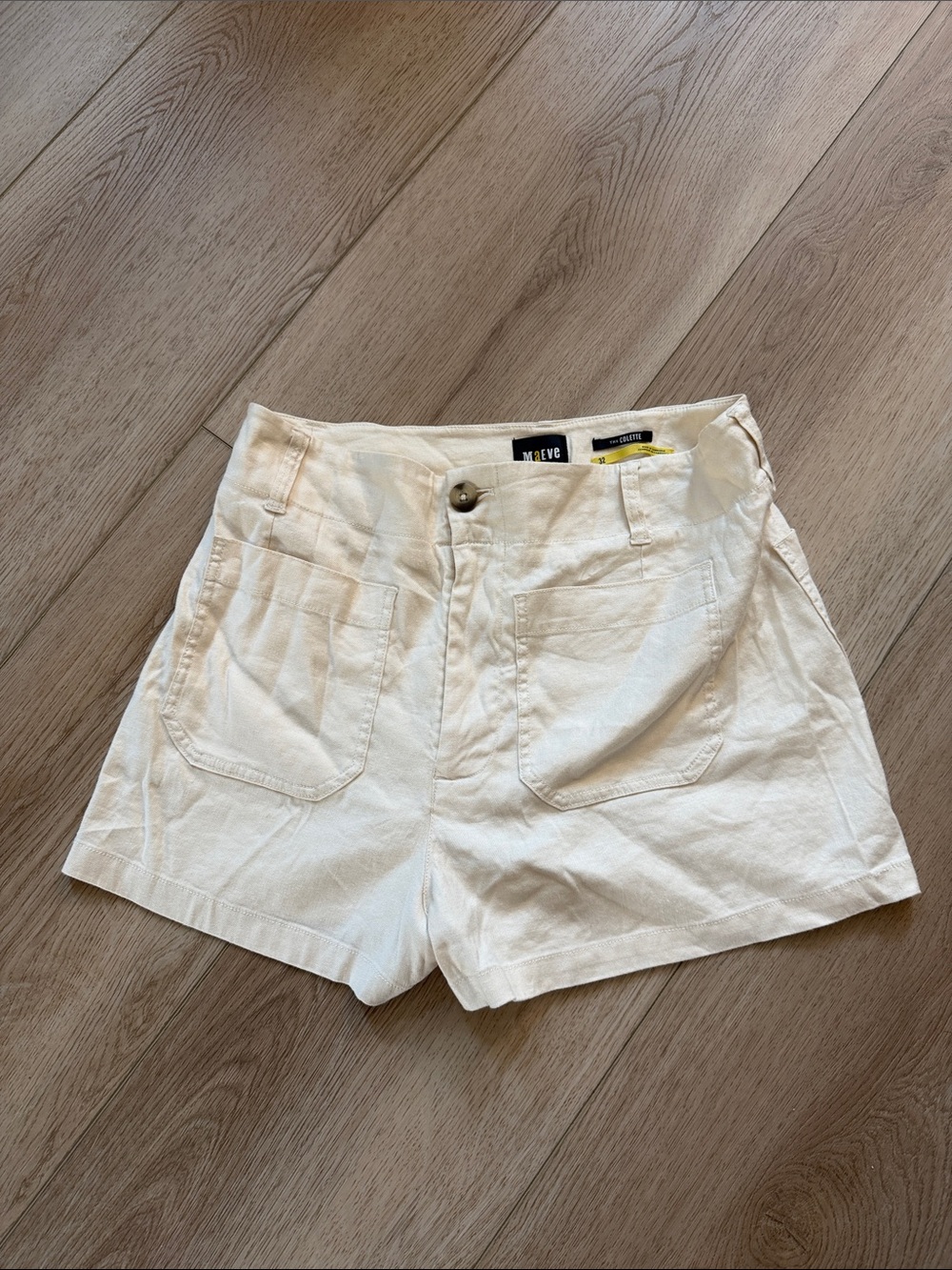 Maeve by Anthropology Cream High-Waist linen Blend Shorts